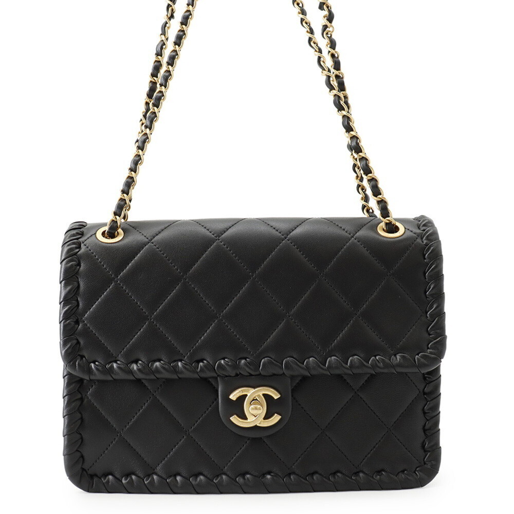 Chanel Chain Shoulder Bag Matelassé Coco Mark Single Flap AS2496 CHANEL Black...